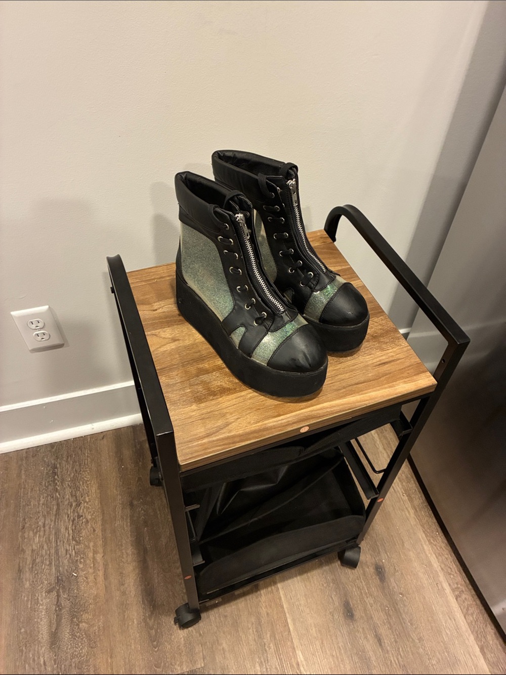 Demonia Black and Iridescent Platform Sneakers - Women's Fashion Boots